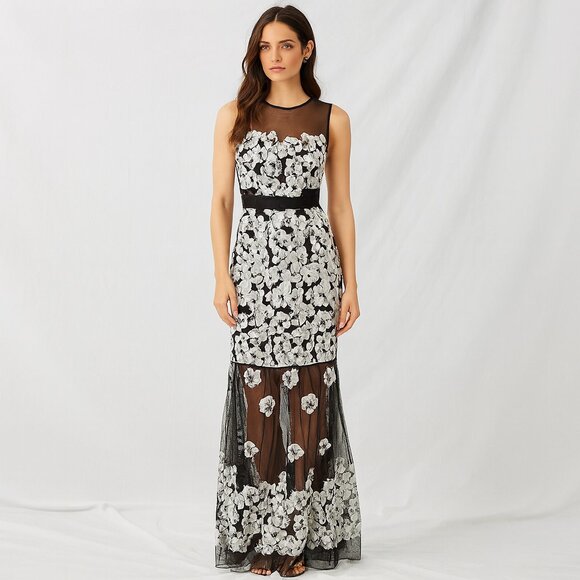 Nicole Miller Dresses & Skirts - Nicole Miller Black/White Formal Embroidered Floral Beaded Floor-Length - US 6